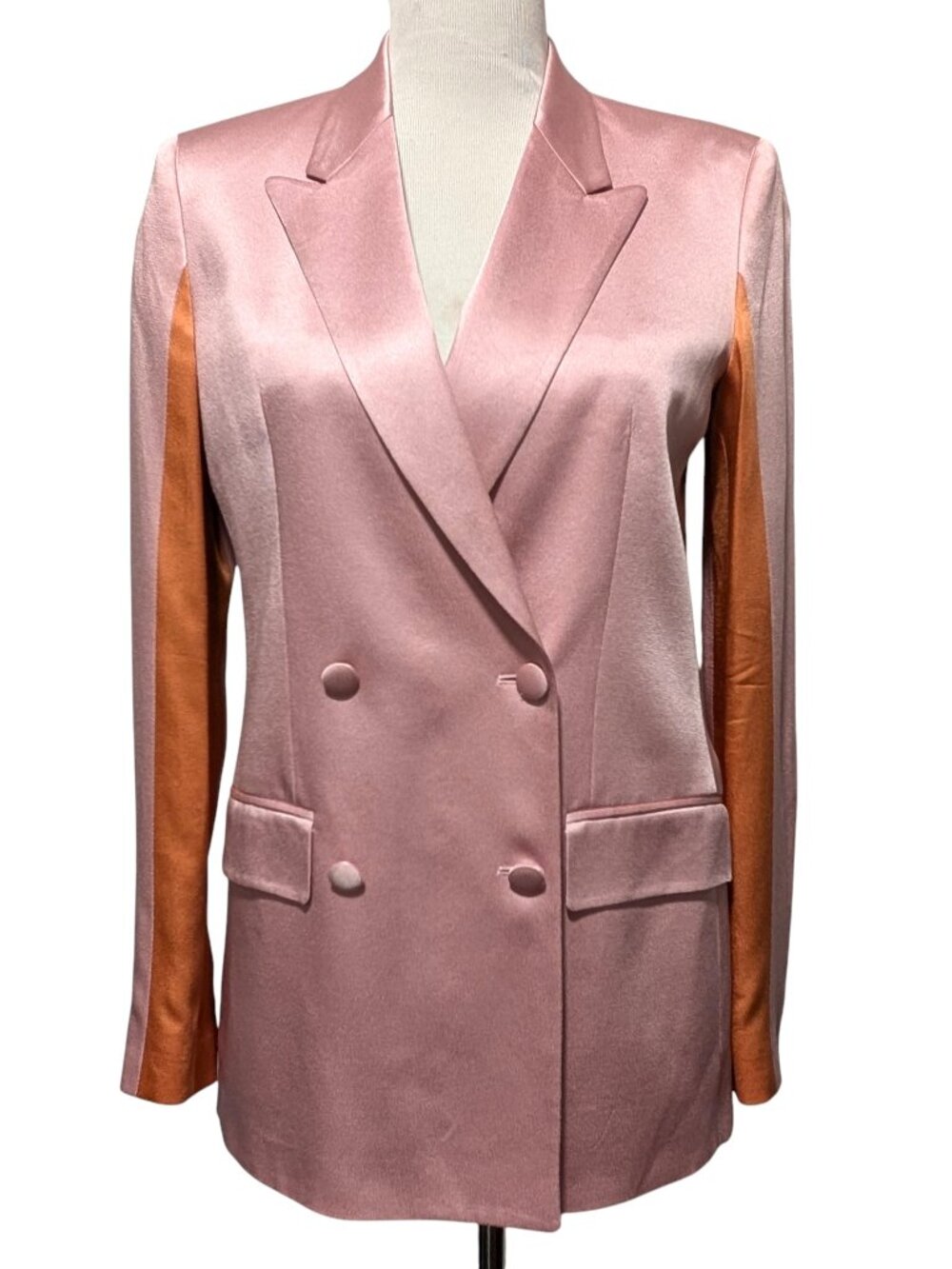 Each x Other Womens Size S Pink Colorblock Satin Double Breasted Blazer Jacket